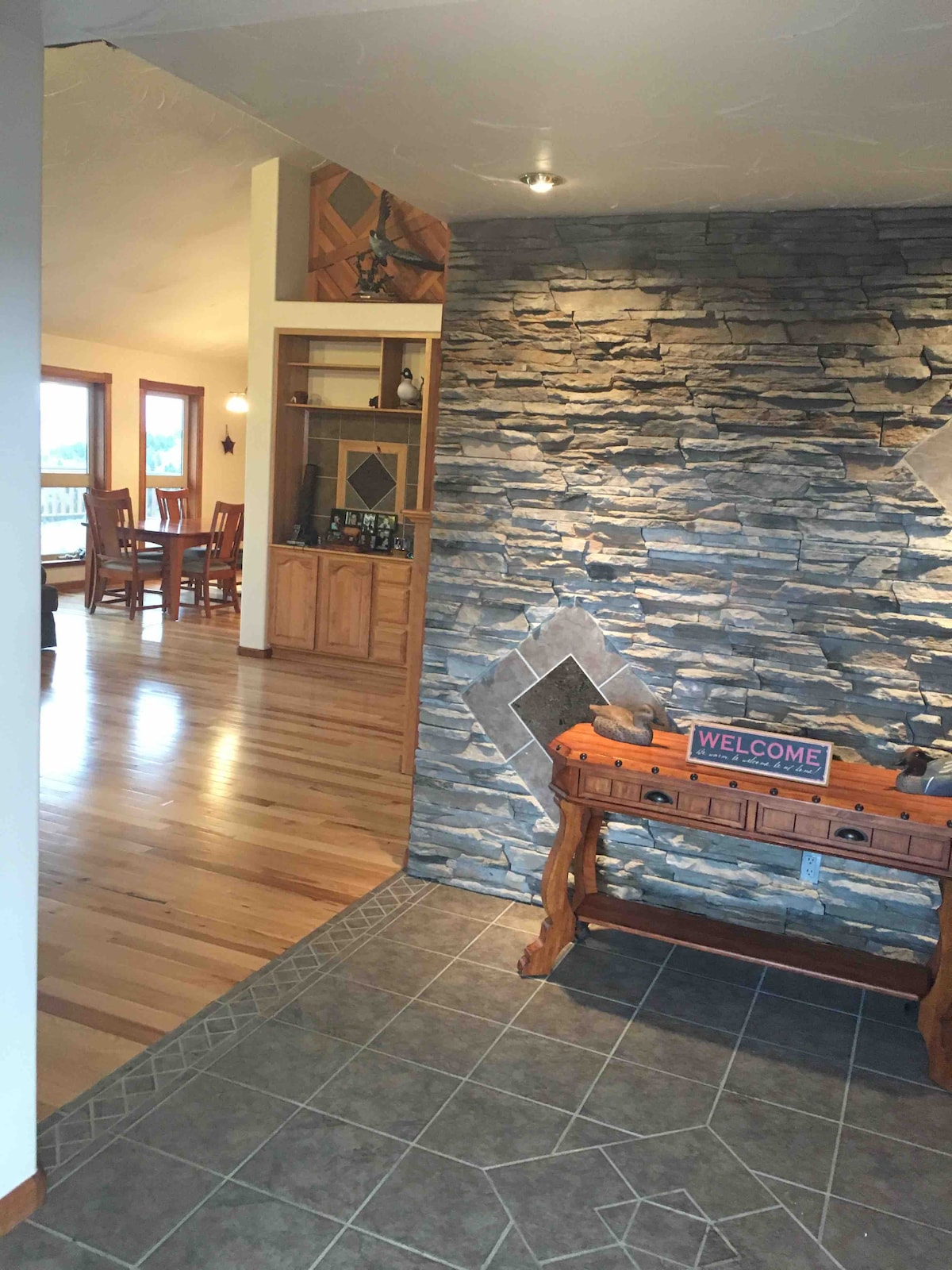 Entry foyer with stone accent